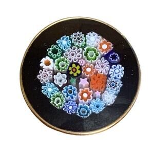 Millefiori Mosaic 1.25 Inch Brooch Gold Vermeil over Sterling Silver 1.25 Inch